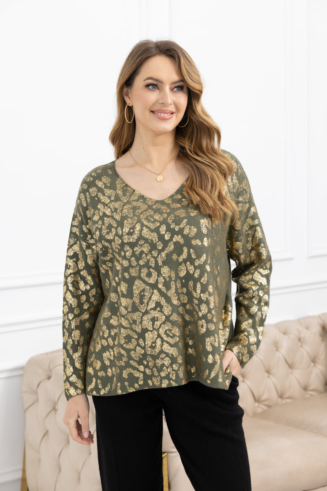 Gold Foil Cheetah Knit Sweater