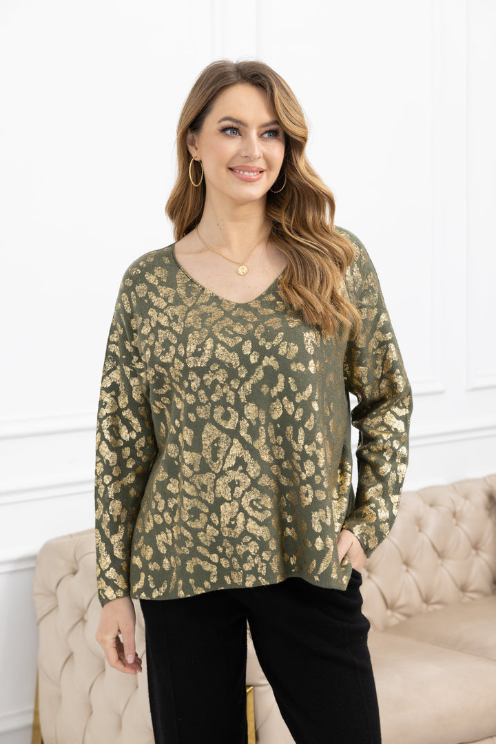 Gold Foil Cheetah Knit Sweater