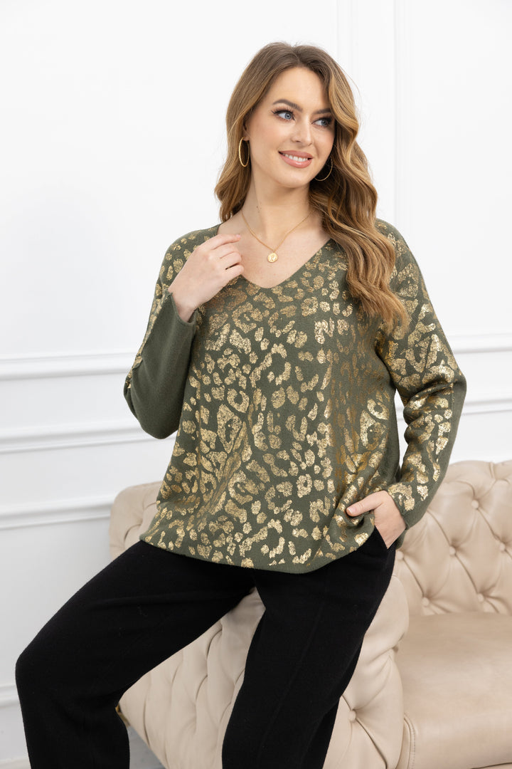 Gold Foil Cheetah Knit Sweater
