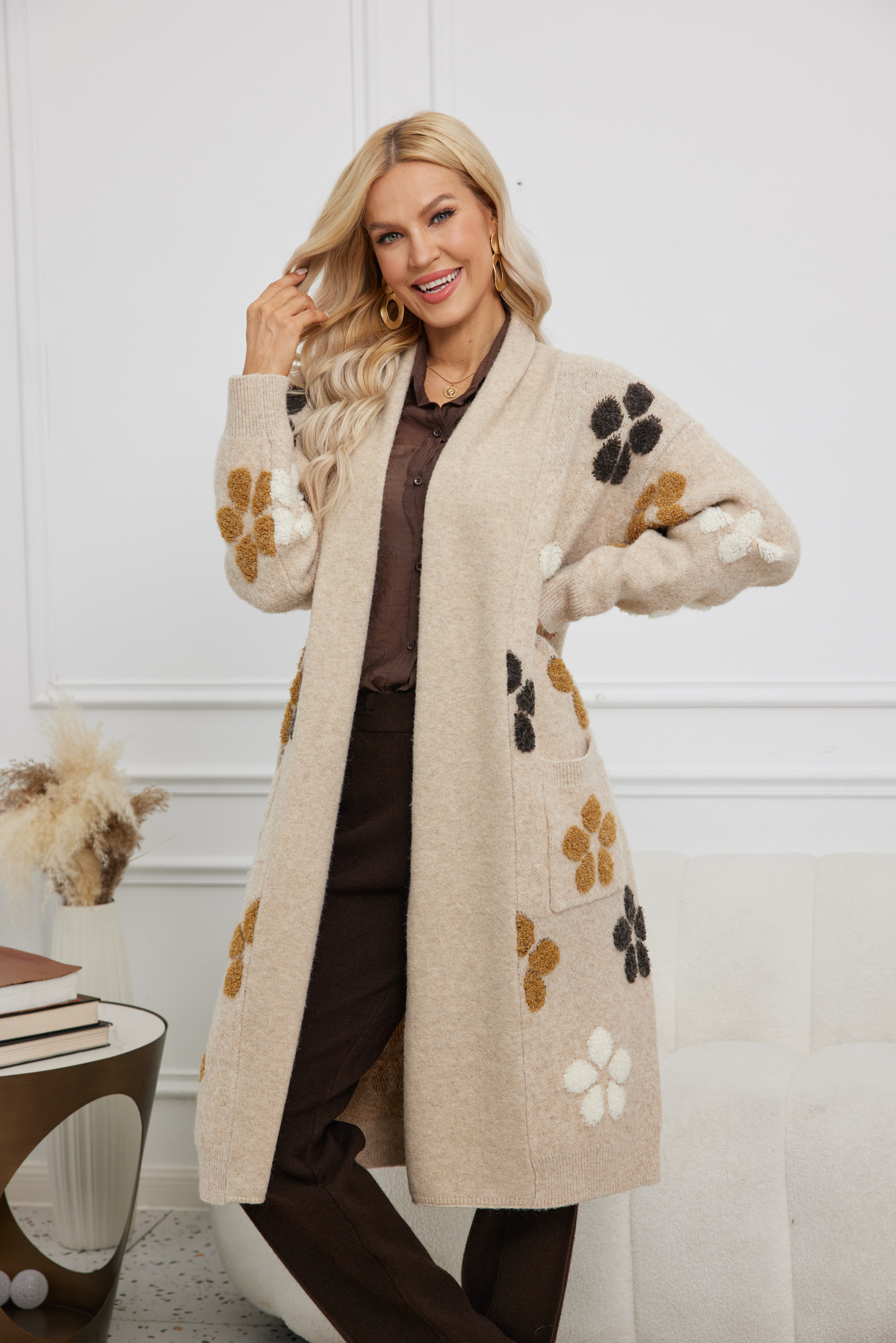 3D Tuffed Jacquard Cardigan – Orange fashion village