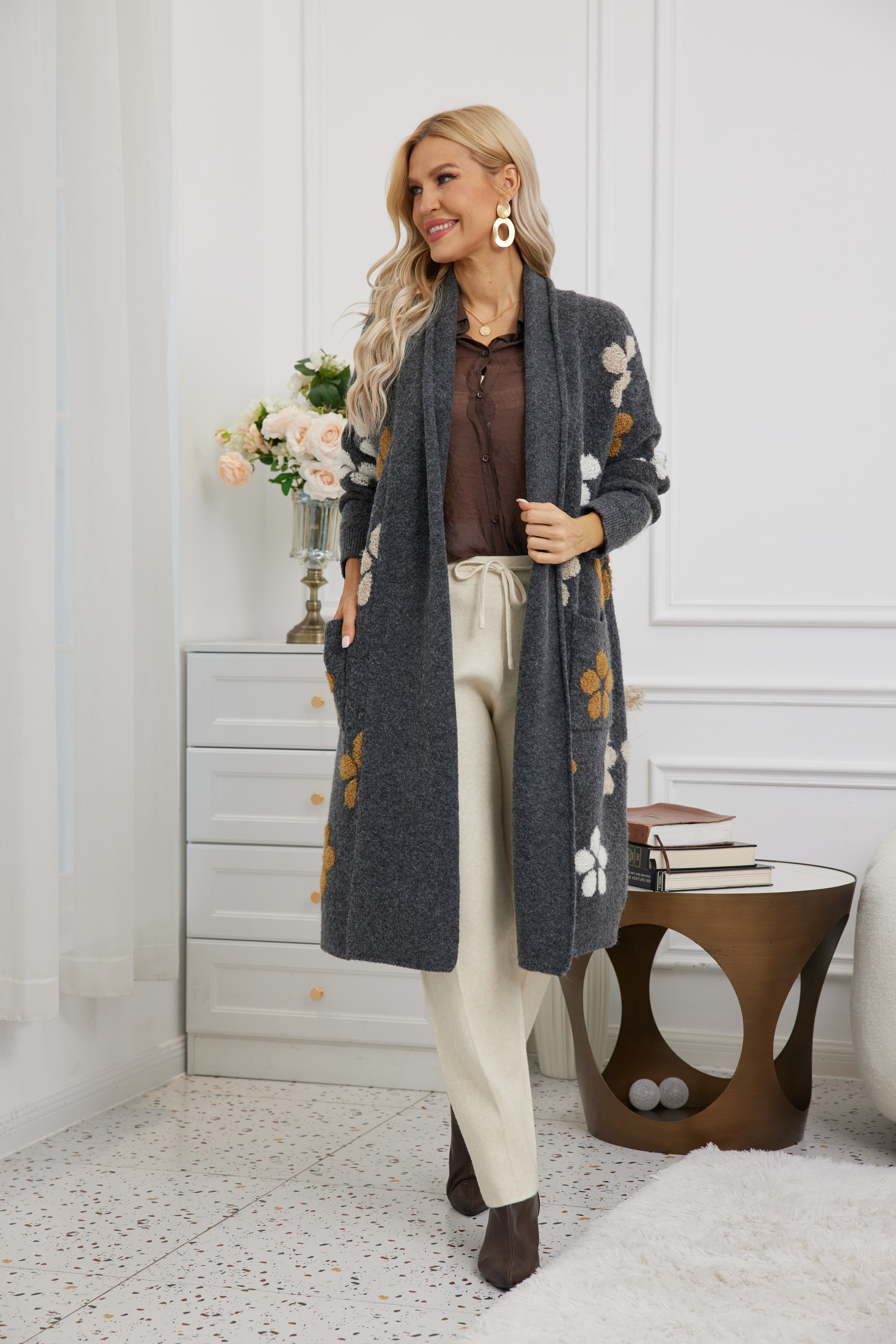 3D Tuffed Jacquard Cardigan – Orange fashion village