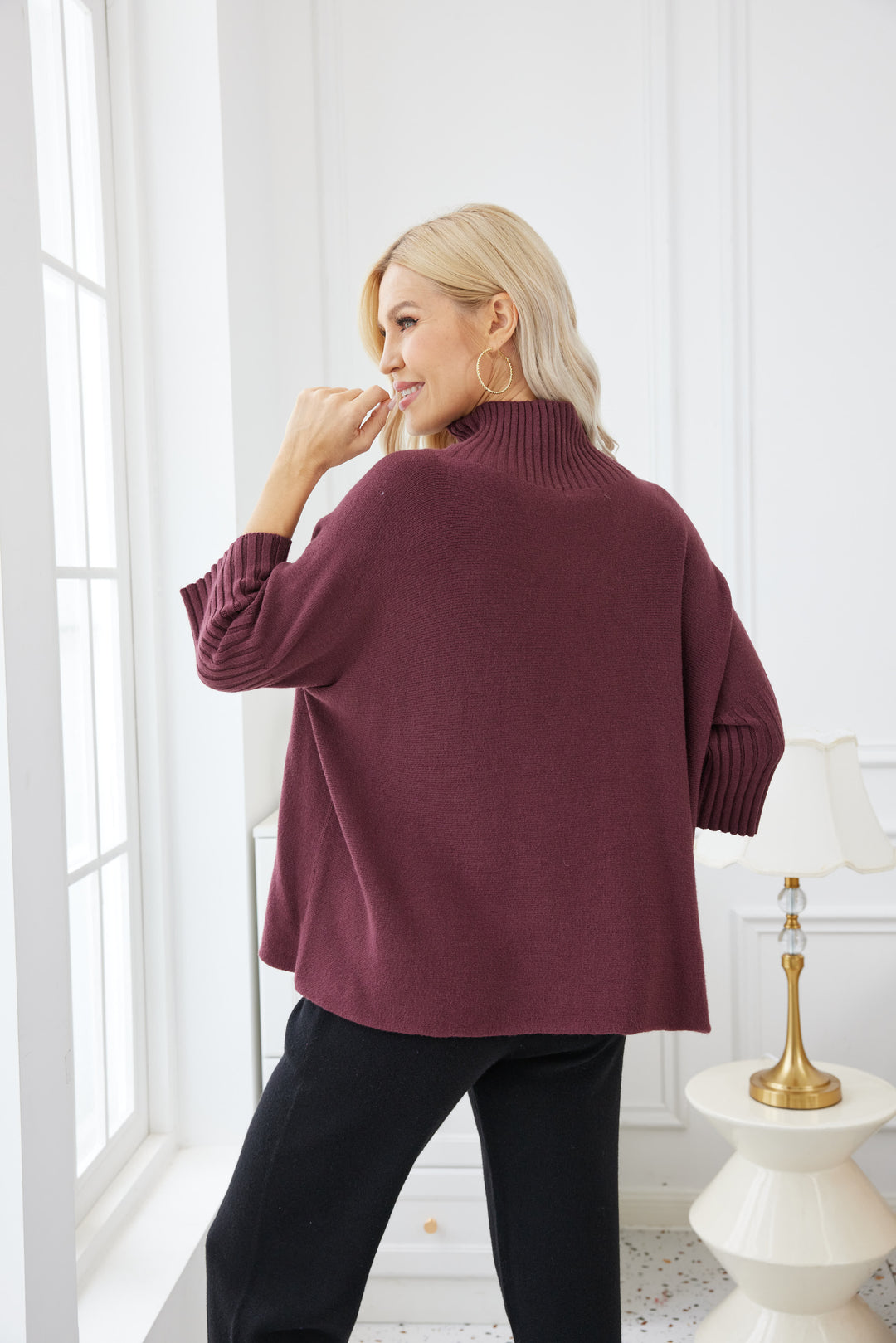 Ribbed Mockneck Elbow Sleeve
