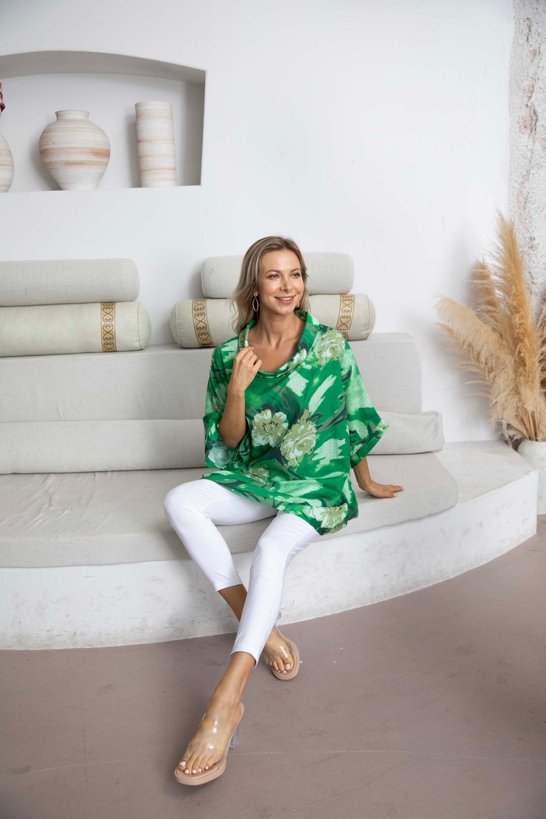 Evelyn's Linen Printed Cowlneck