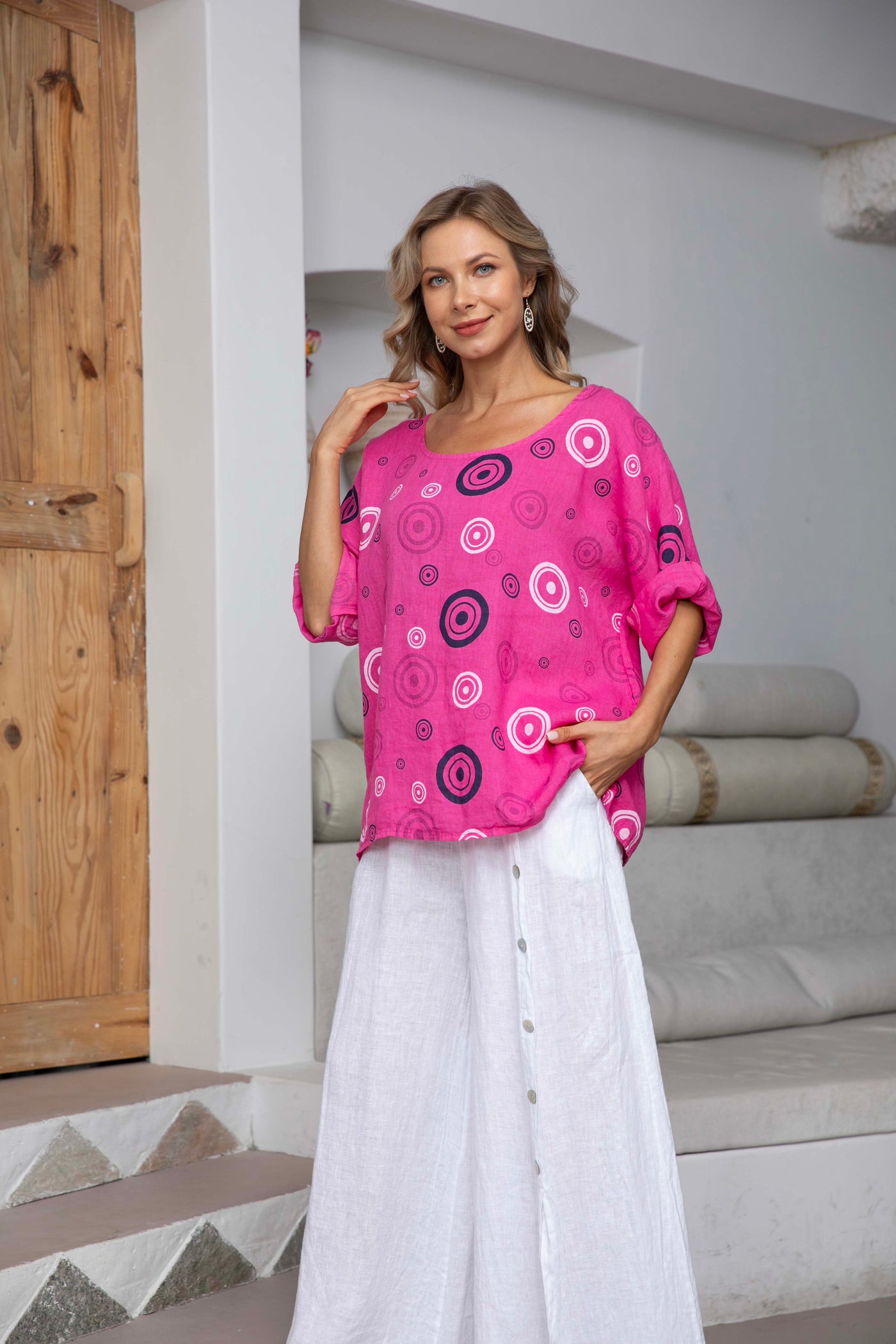 Linen Top with Circles