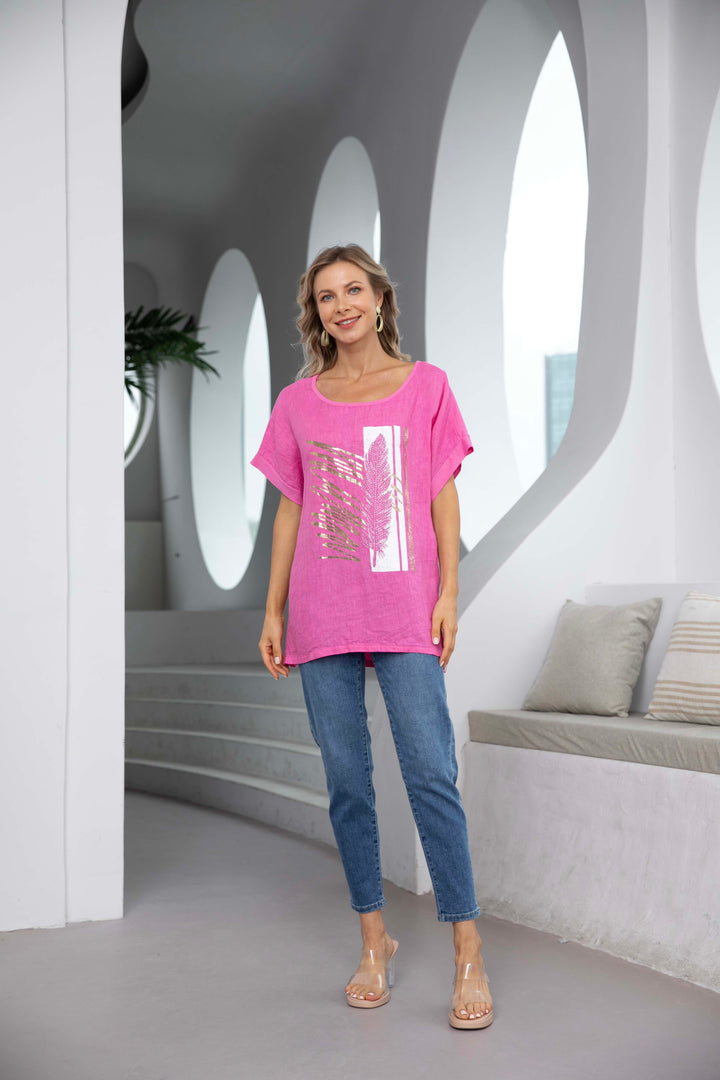 Ariana's Graphic linen Top with Leaves