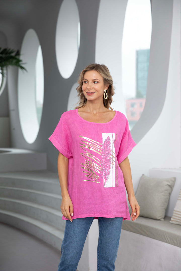 Ariana's Graphic linen Top with Leaves