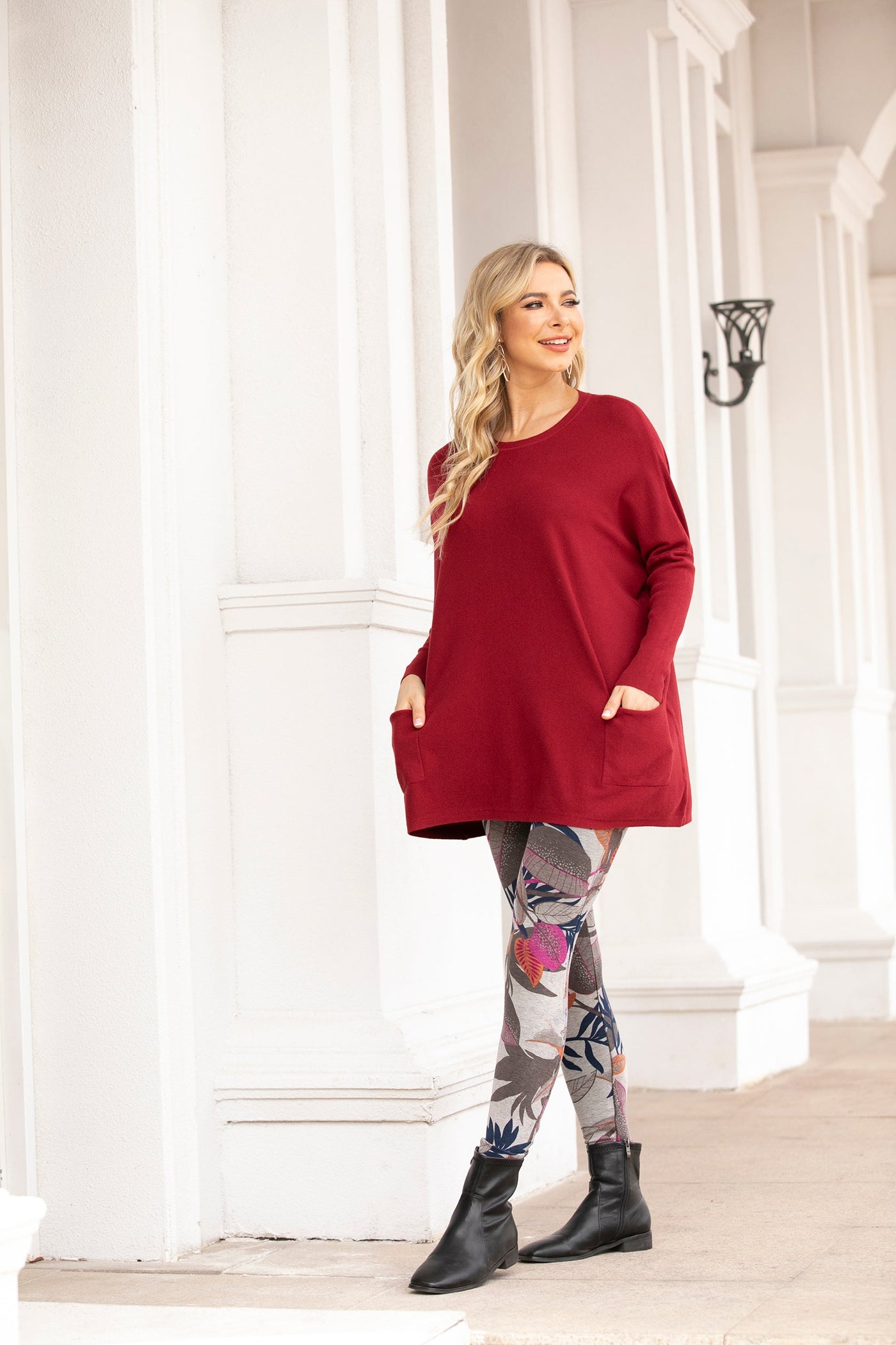 Cashmere Feel Tunic With Front Pockets