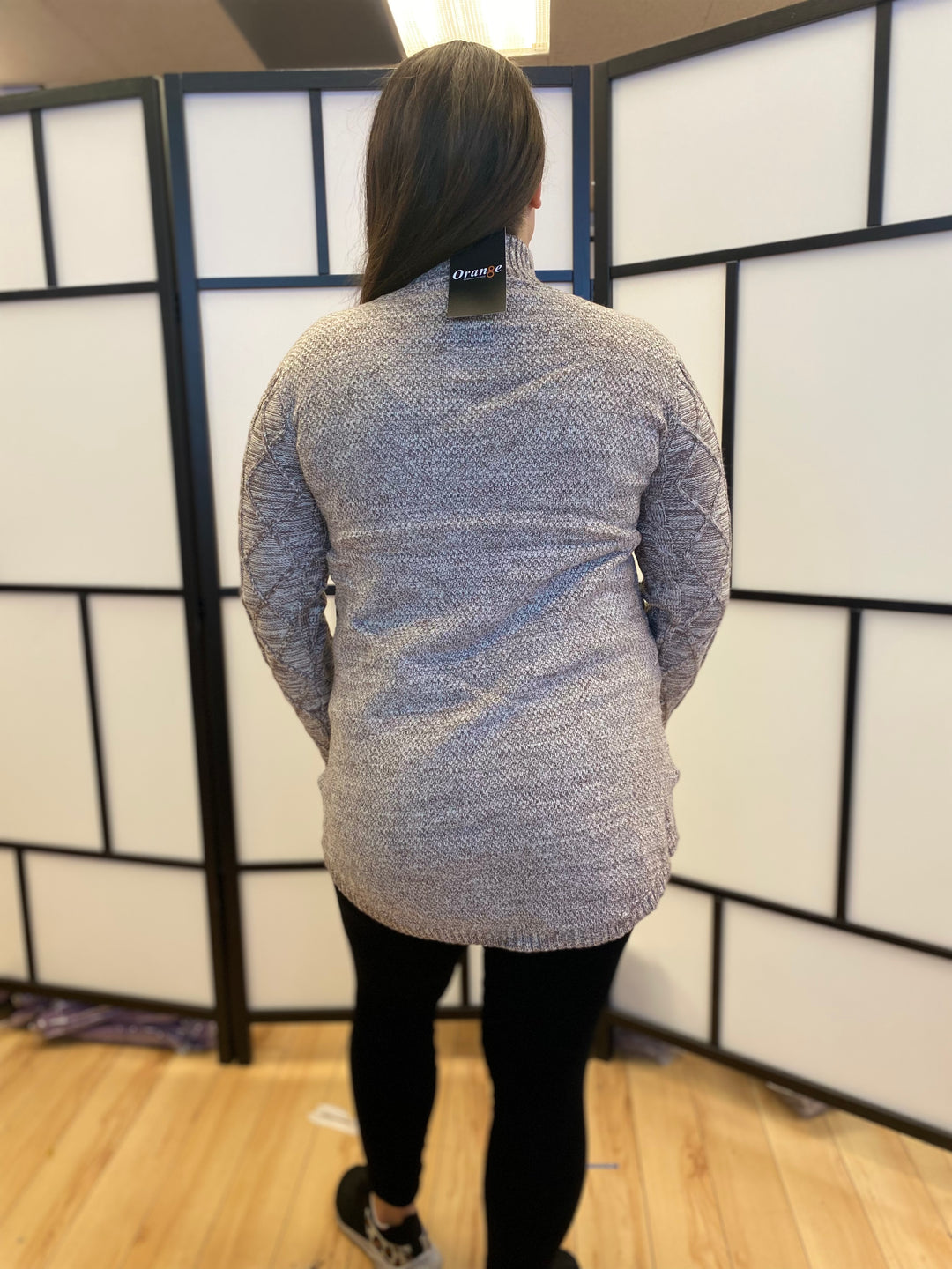 Mock Neck Long Sleeve Mélange Cable Knit