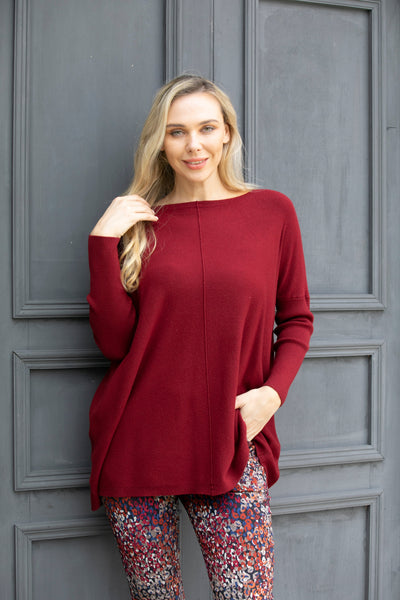 Cashmere Feel Boat Neck Tunic Top