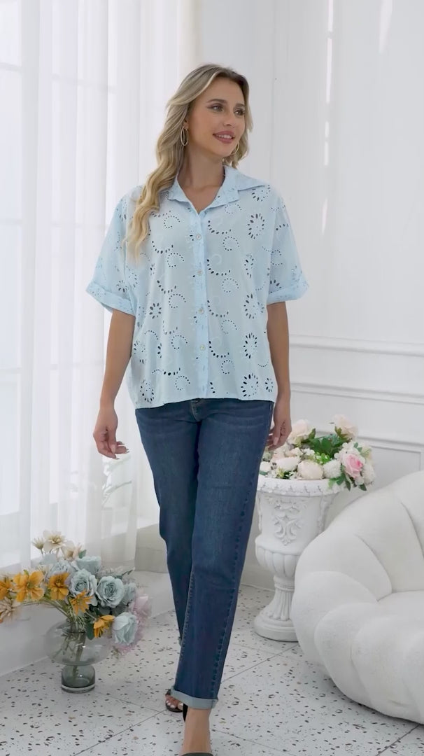 Eva’s Eyelet Charm Button-Down Top