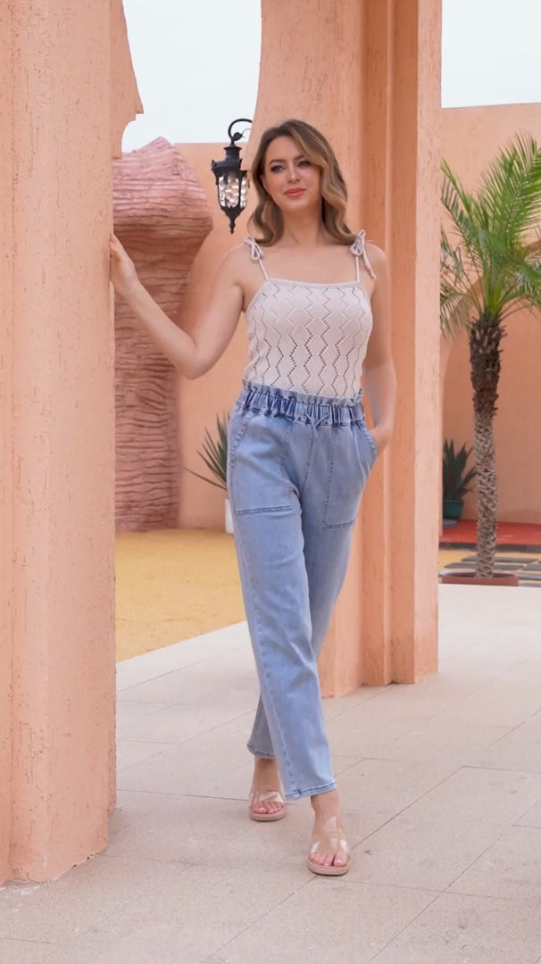 Elastic Waistband Bamboo Denim