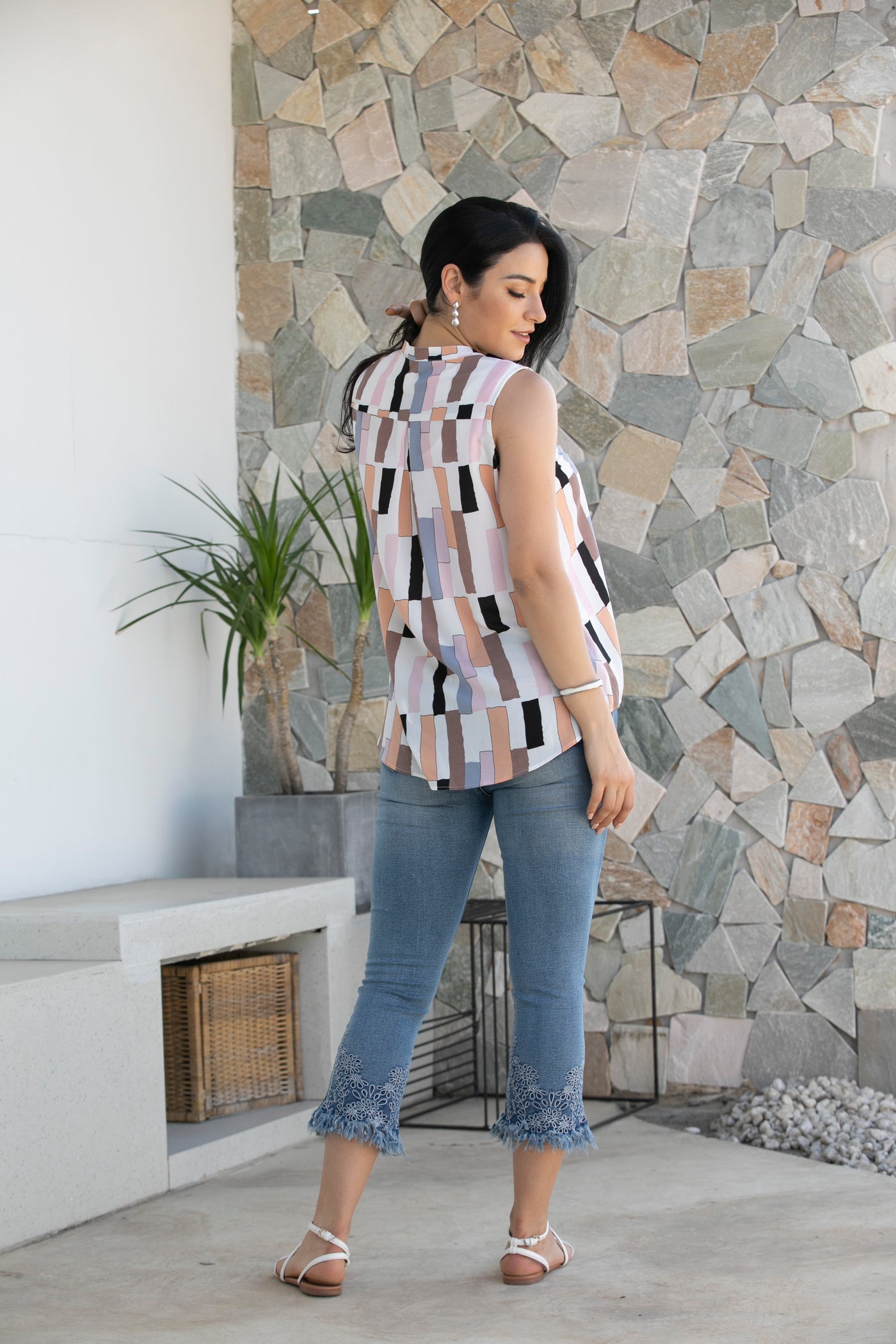 Printed Top With Zipper Front