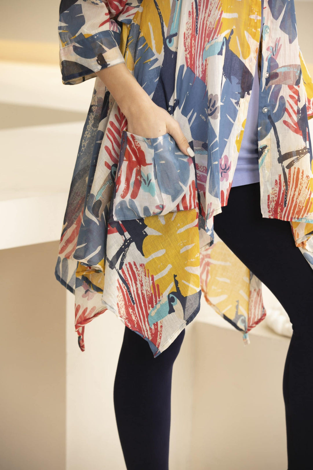 Cotton Button-Up Top With Pockets