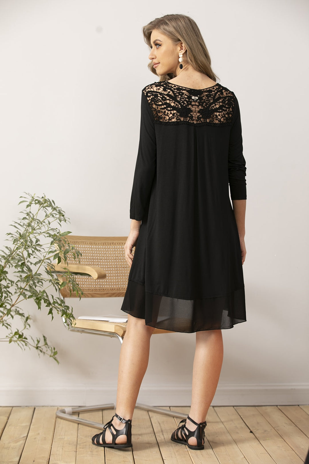 Crochet Bamboo Natural Fabric Lace Tunic W/ Chiffon