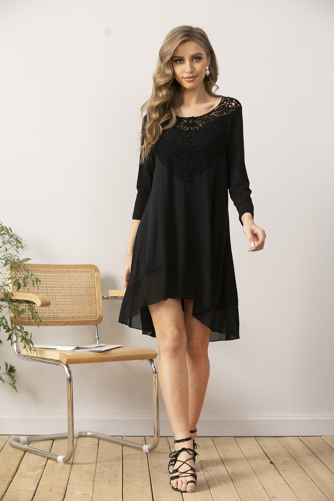 Crochet Bamboo Natural Fabric Lace Tunic W/ Chiffon