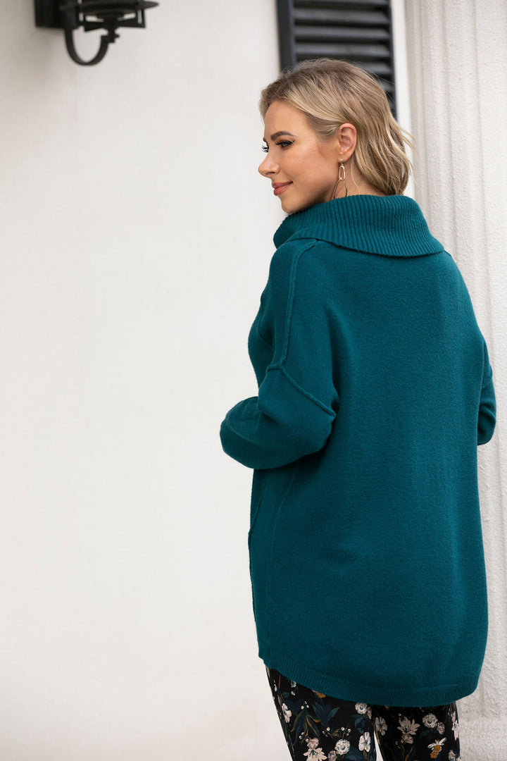 Knit Top with Cowl Neck and Front Pockets