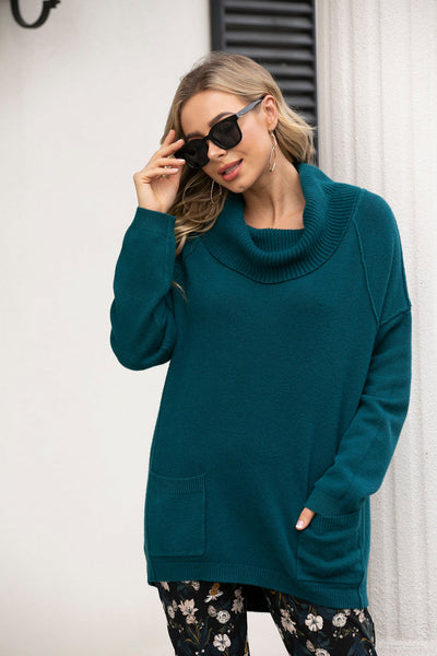 Knit Top with Cowl Neck and Front Pockets