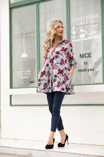Flower Delight Tunic with Zipper