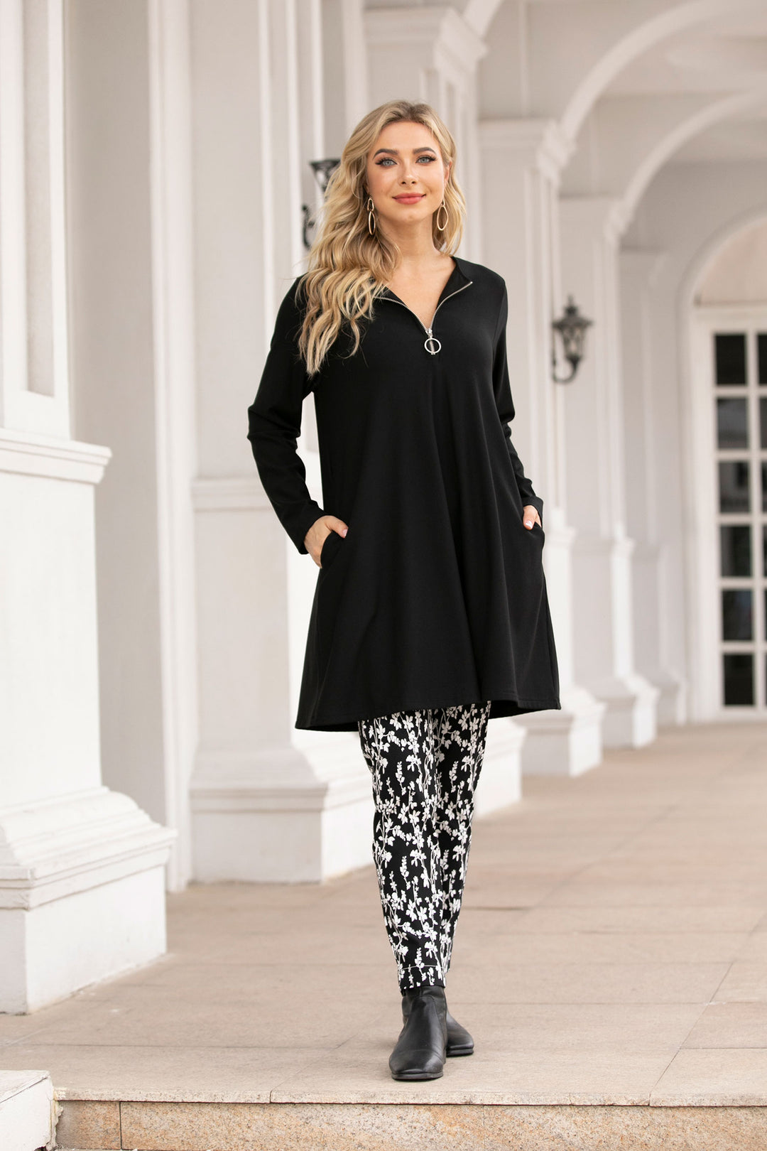 Bamboo Baby French Terry Tunic with Zipper and Pockets