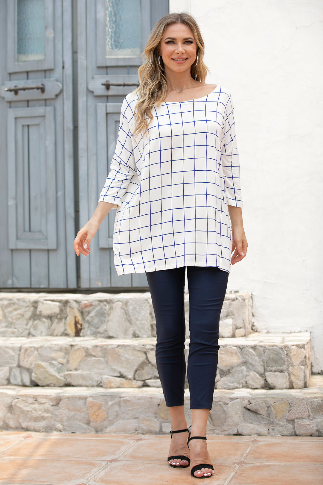 Bamboo Windowpane Checked Shell Top