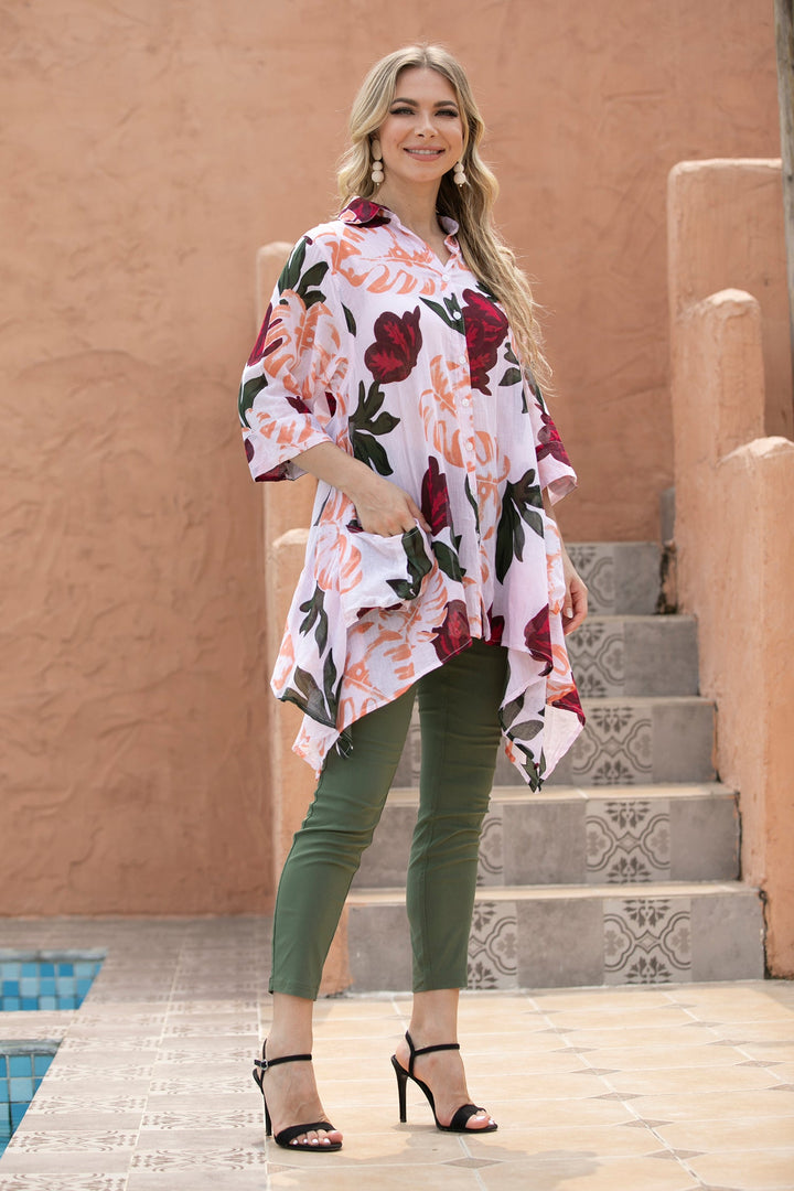 Cotton Button Up Top With Pockets