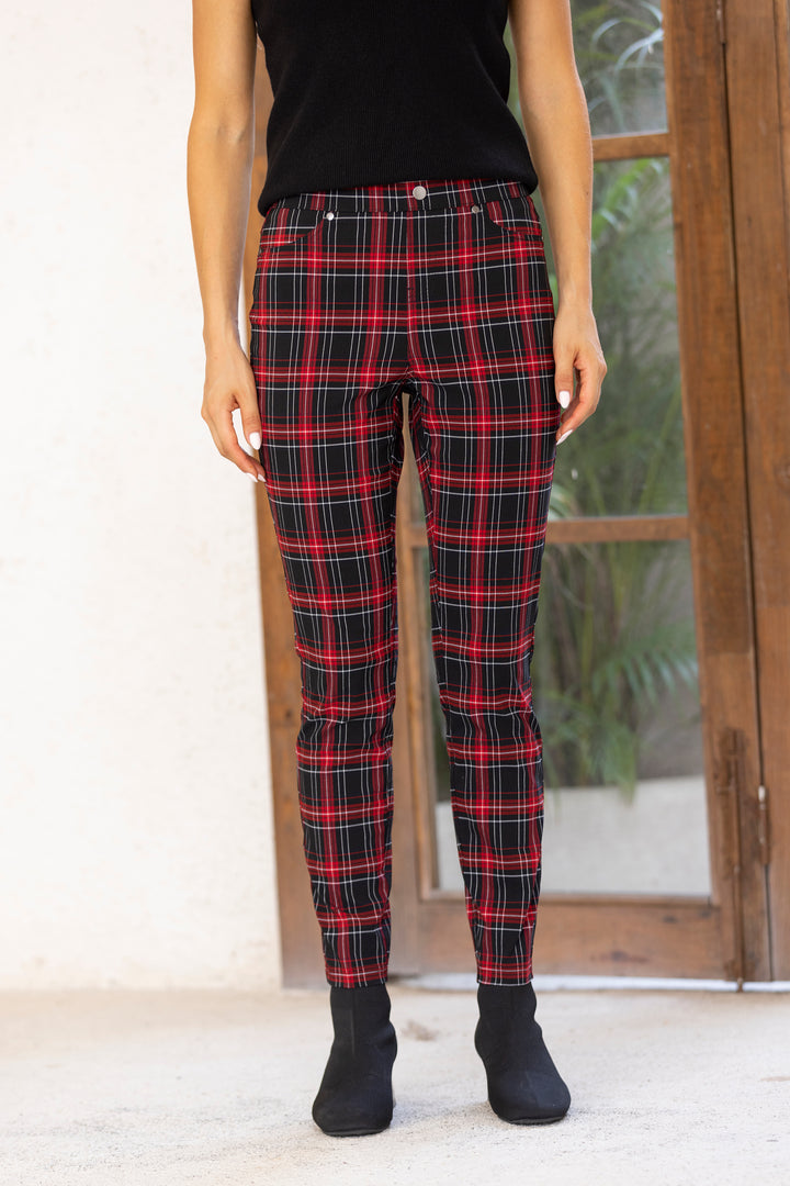 RED GLENCHECK PRINTED PANT