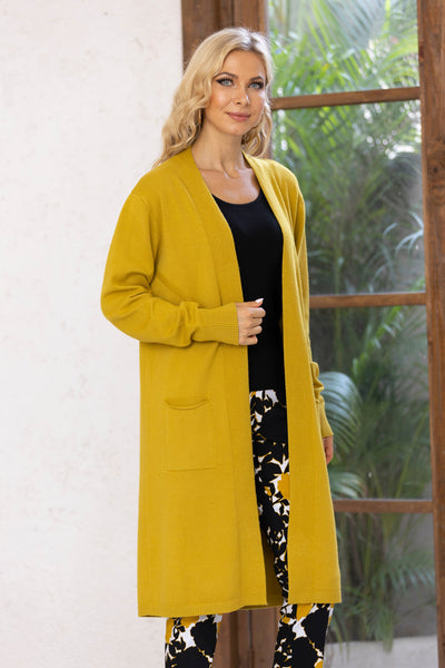 Long Front Open Cashmere Feel Duster with Pockets.