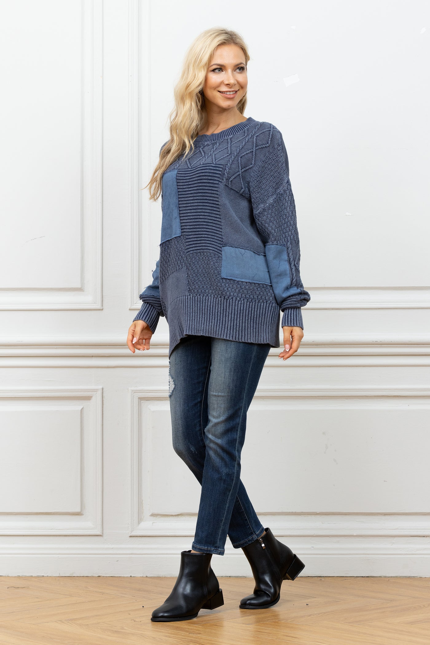 Asymmetrical Denim Sweater
