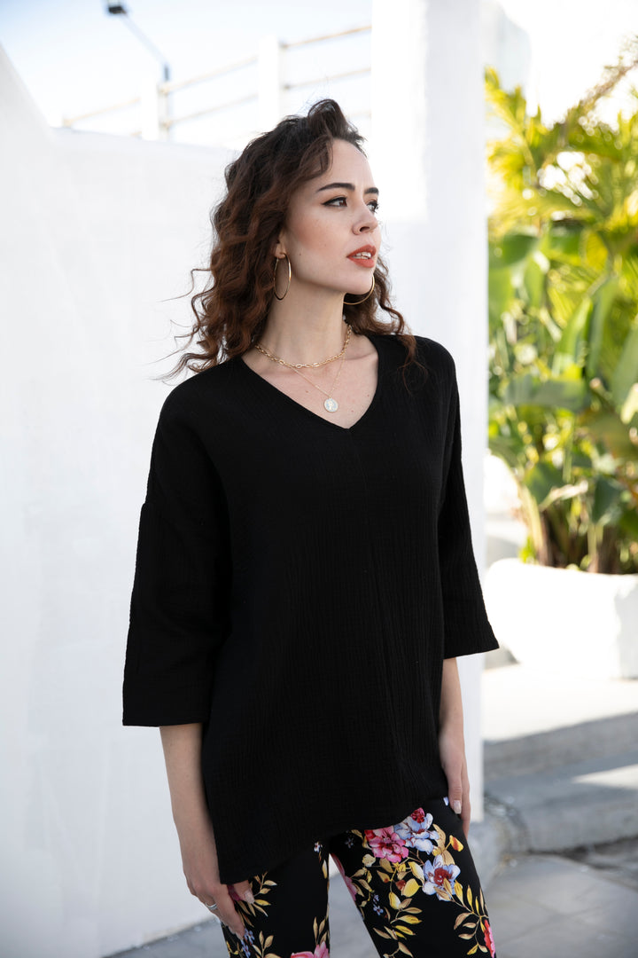 Exclusive Cotton Gauze- Drop shoulder Top