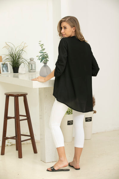V-Neck Tunic With Panels And Roll Up Sleeve
