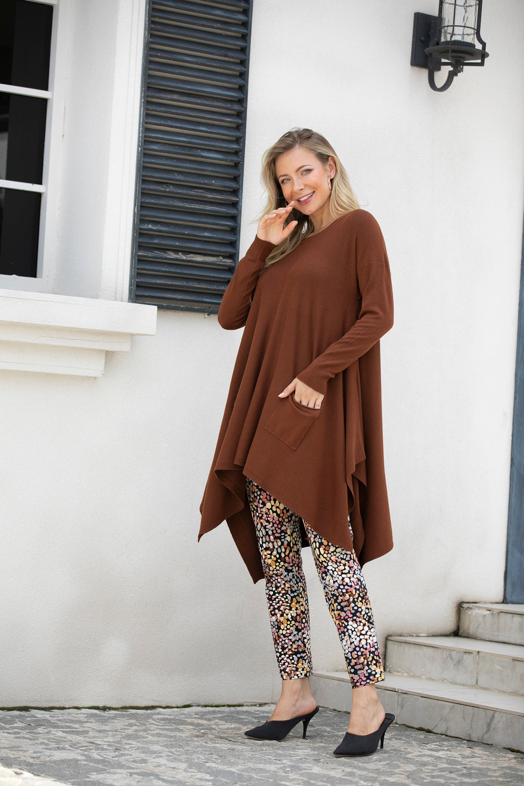 Cashmere Feel Front Pocket A-Line Tunic