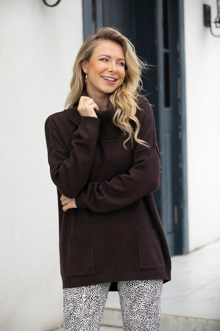 Knit Top with Cowl Neck and Front Pockets