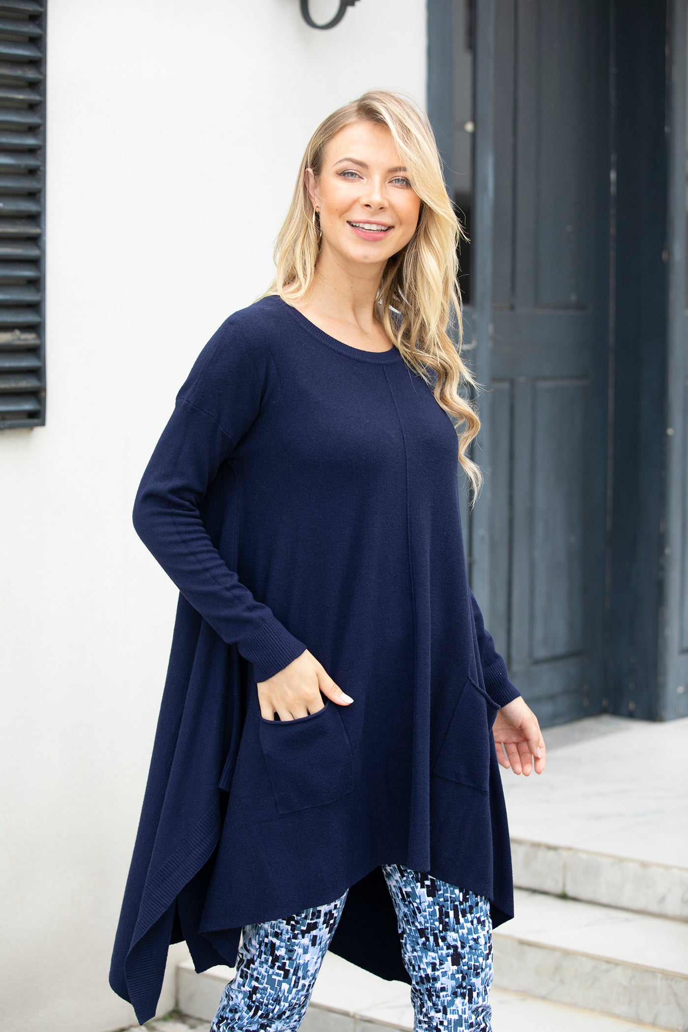 Cashmere Feel Front Pocket A-Line Tunic