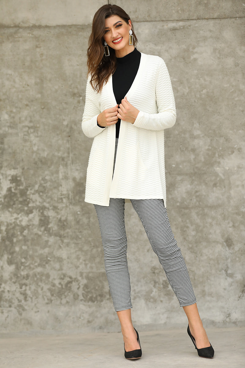 Textured Open Cardigan With Pockets