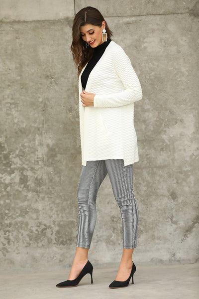 Textured Open Cardigan With Pockets