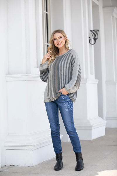 Grey Striped Knitted Sweater