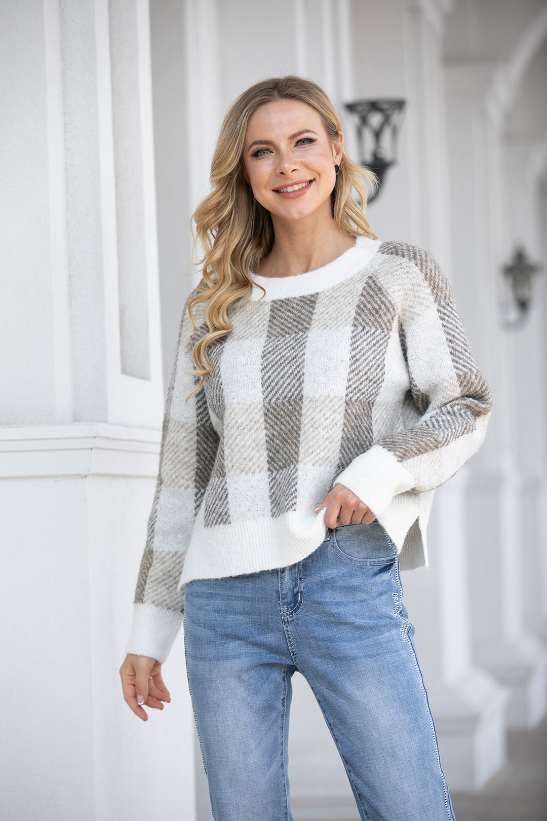 Crosshatch Delight Knitted Sweater – Orange fashion village