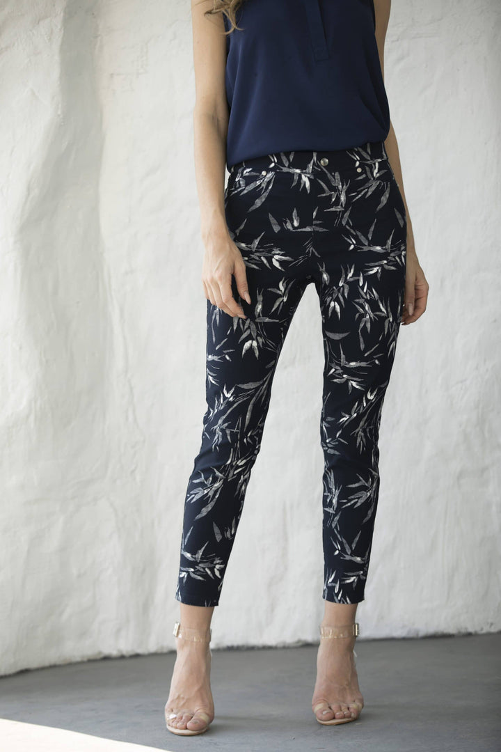 Leaf Print Pant With Ankle Slit