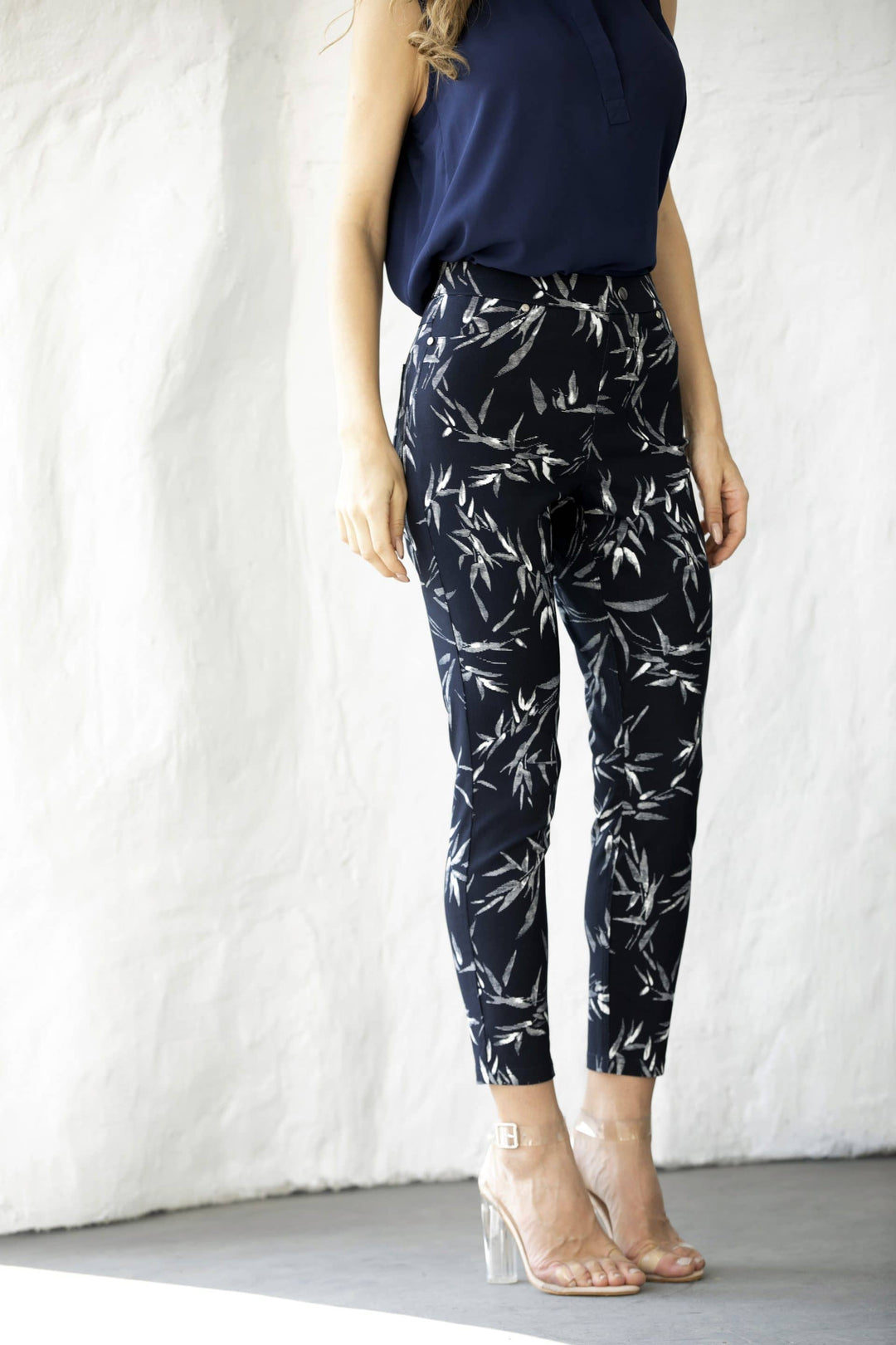 Leaf Print Pant With Ankle Slit