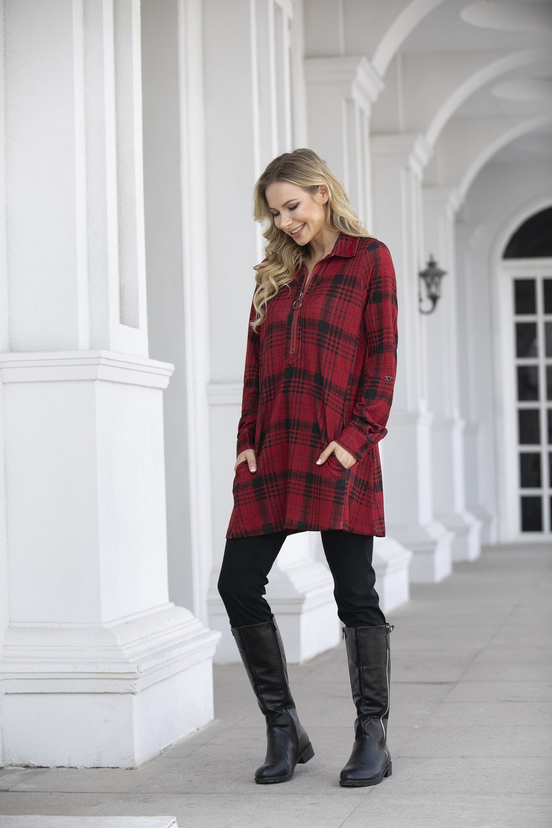 Half Zip Plaid Tunic