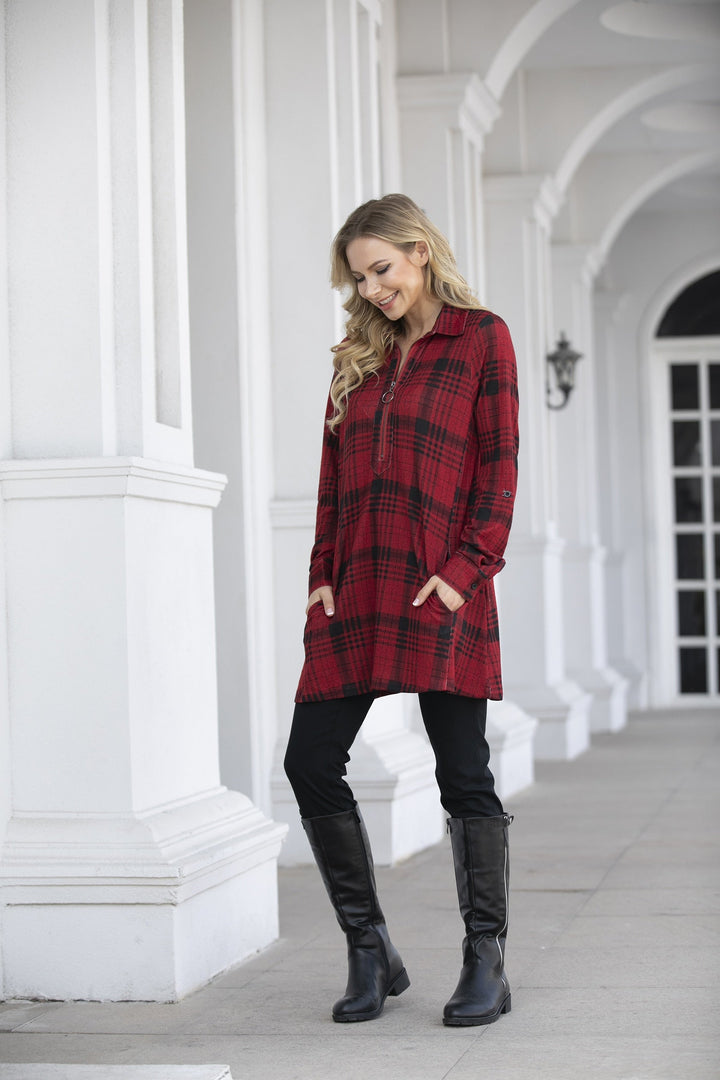Half Zip Plaid Tunic