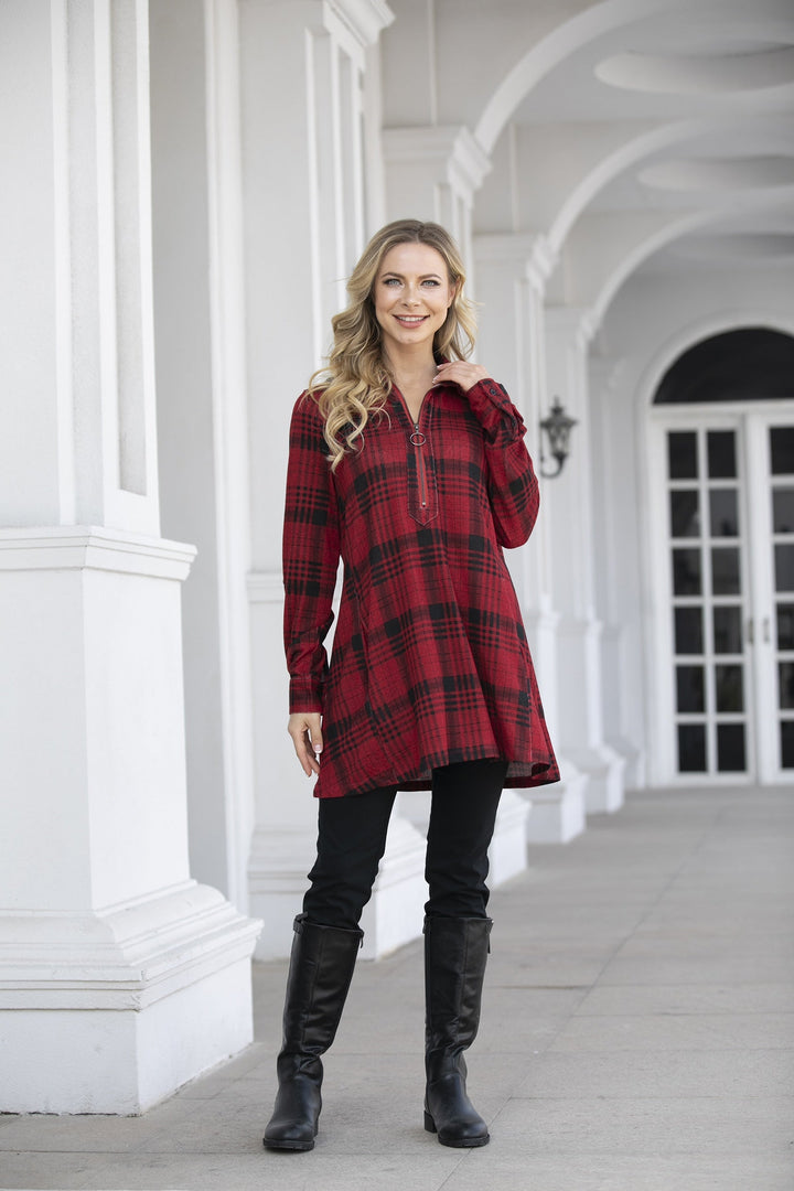 Half Zip Plaid Tunic