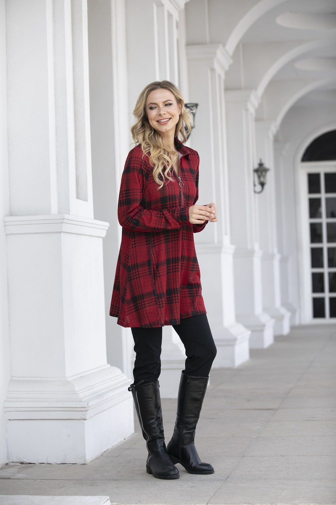 Half Zip Plaid Tunic