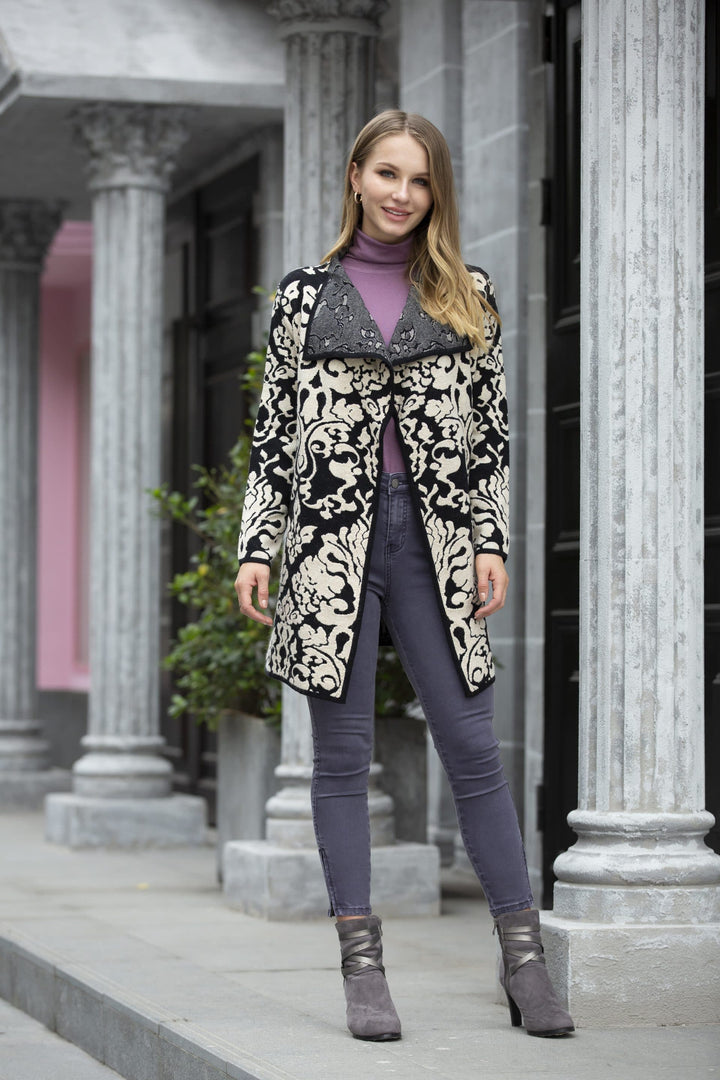 Two-Tone Contrast Abstract Paisley Brocade Coat
