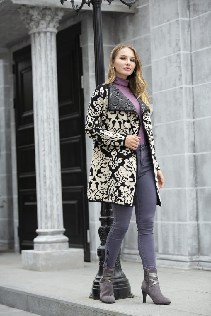 Two-Tone Contrast Abstract Paisley Brocade Coat
