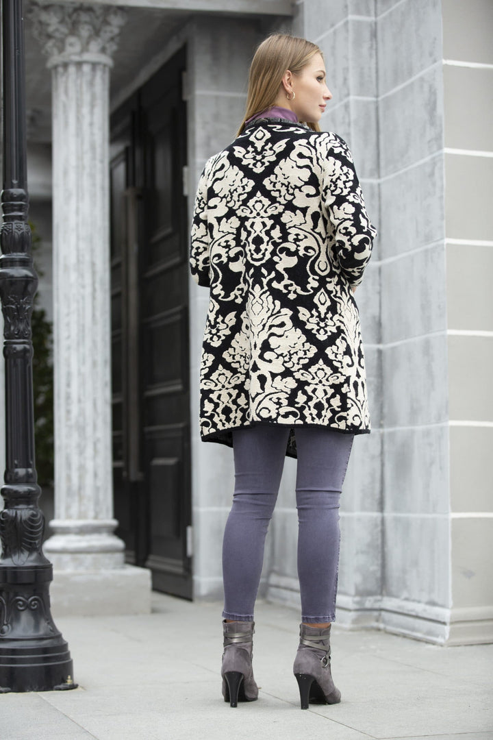 Two-Tone Contrast Abstract Paisley Brocade Coat