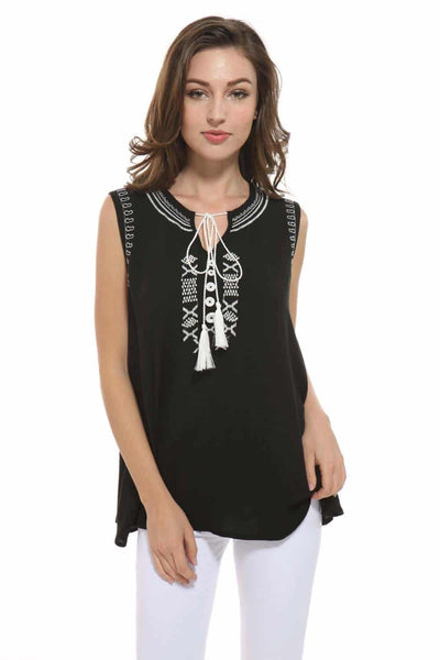 Embroidered Tank with Tassel
