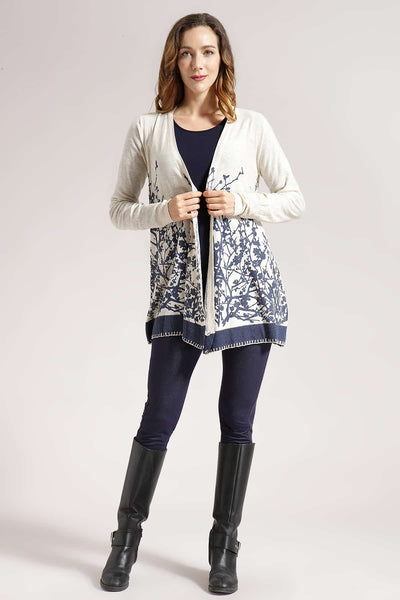 Open Cardigan with Floral Design