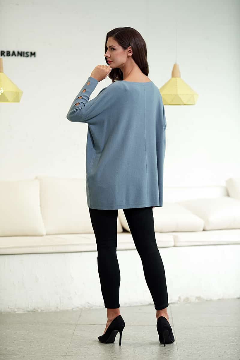 Cashmere Feel Boat Neck Tunic Top With Sleeve Detail