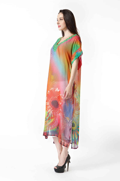 Long Digital Printed Chiffon Dress